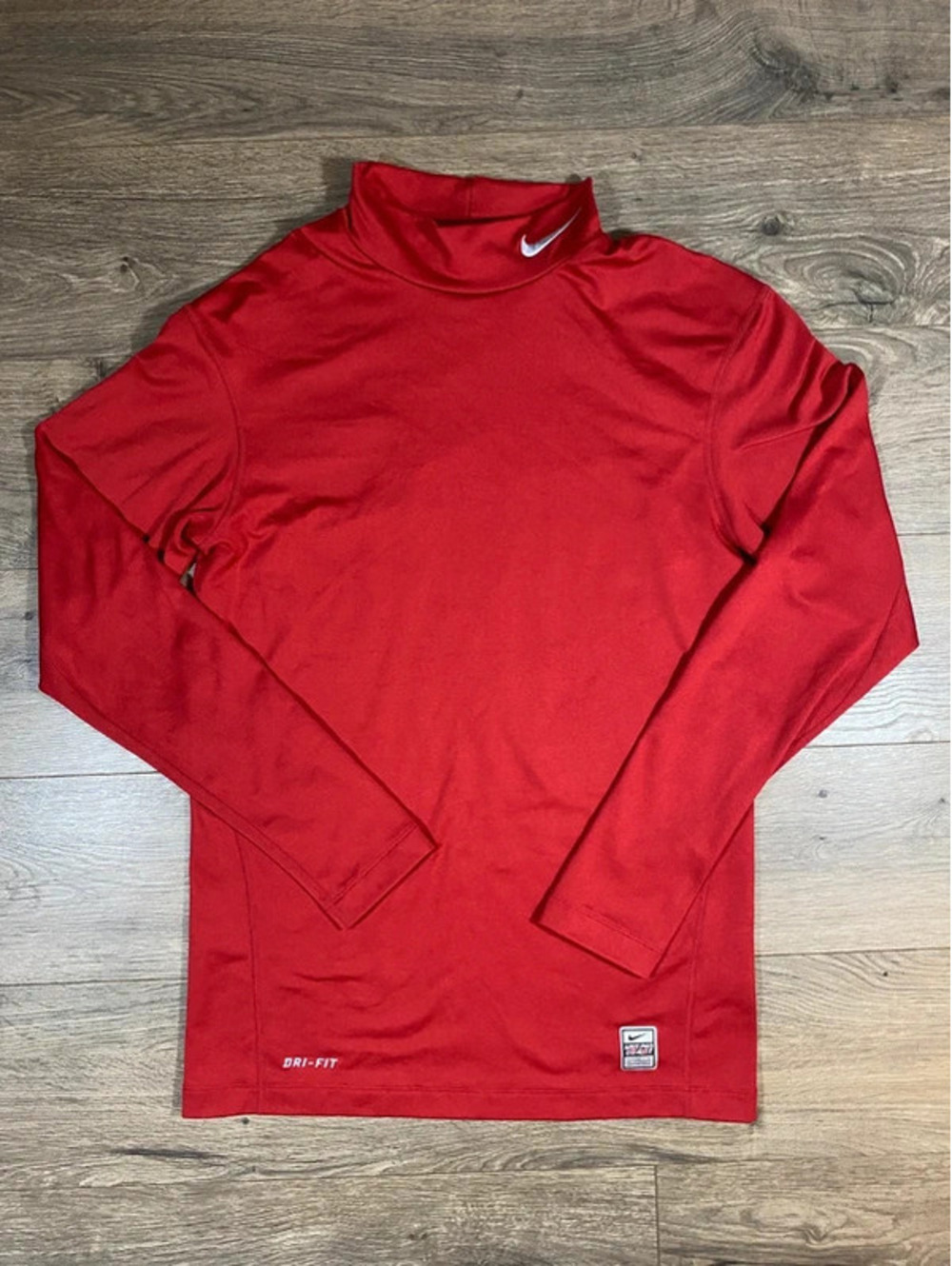 Nike Pro Combat Mens L Red Dri-FIT Compression Mock Neck Long Sleeve Shirt